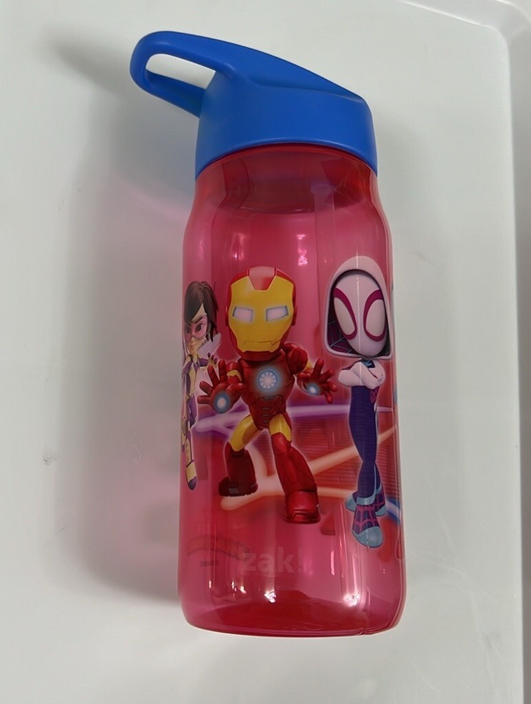 Marvel Spidey Sip Water Bottle w/Carry Loop 16 oz Sippy Cup zak Designs