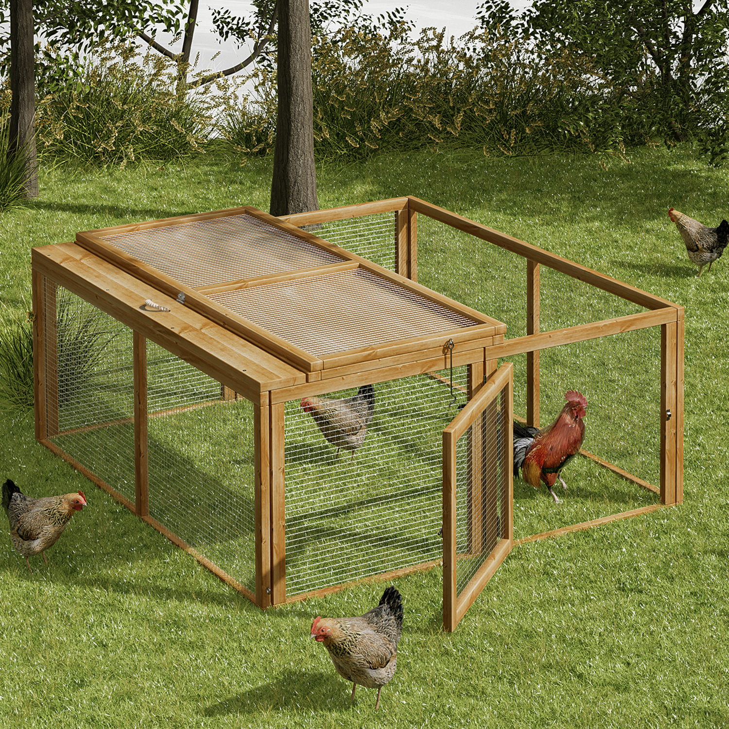 46"Folding Wooden Chicken Coop Cage Rabbit Hutch Natural Small Pet Poultry House