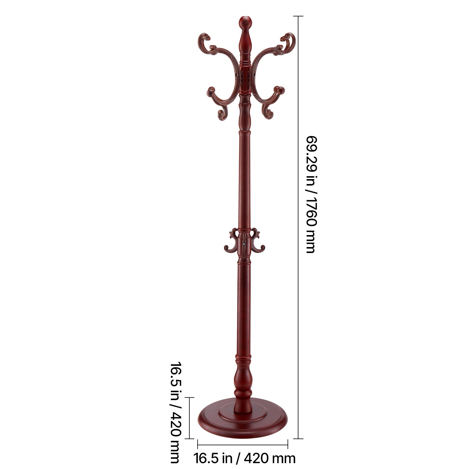 Freestanding Coat Rack Wooden Coat Tree with Stable Large Base & 11 Hooks