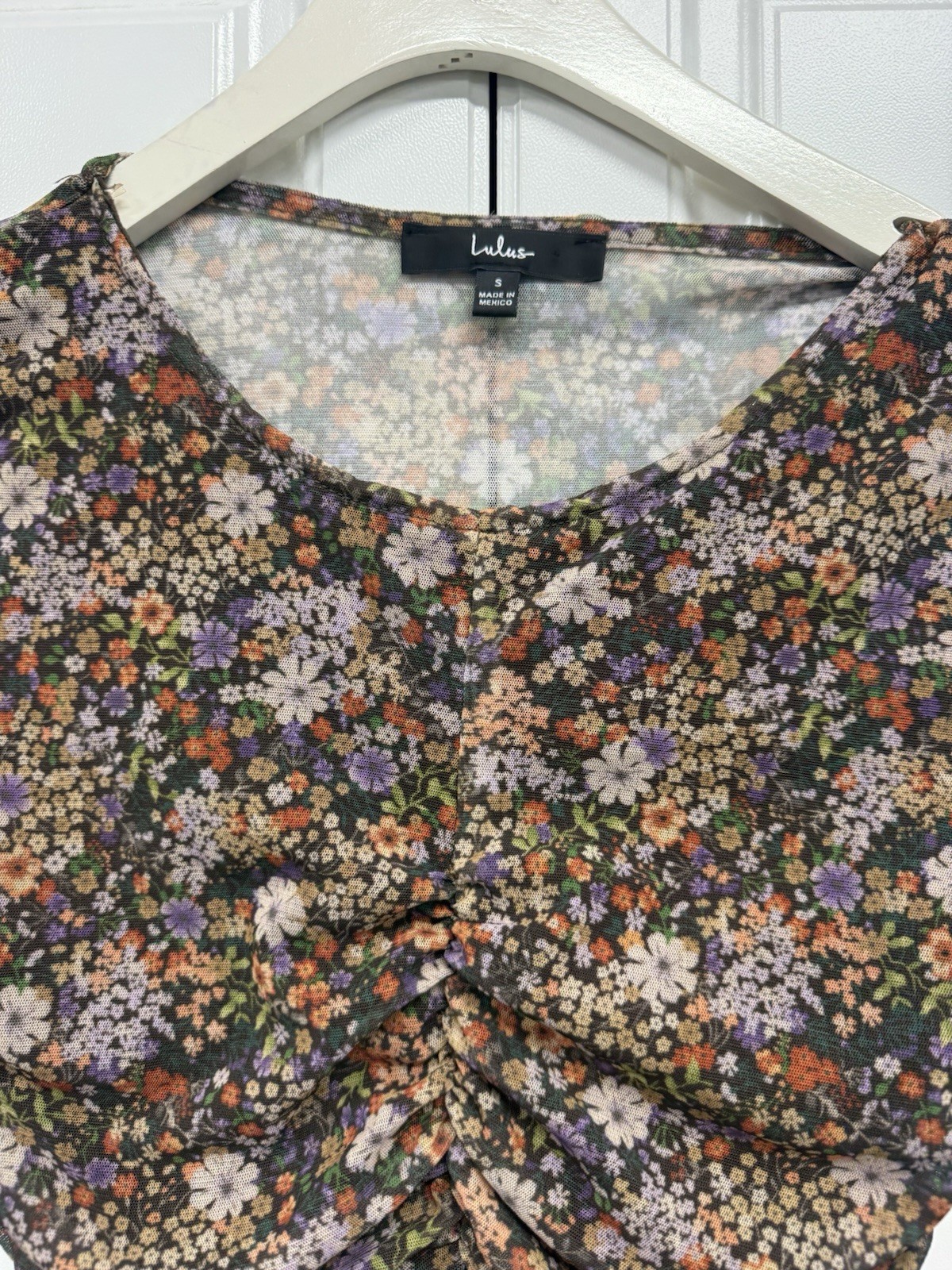 Lulus Whimsical Garden Fairy Goth Bodysuit Mesh Rutched Long Sleeve Size Small