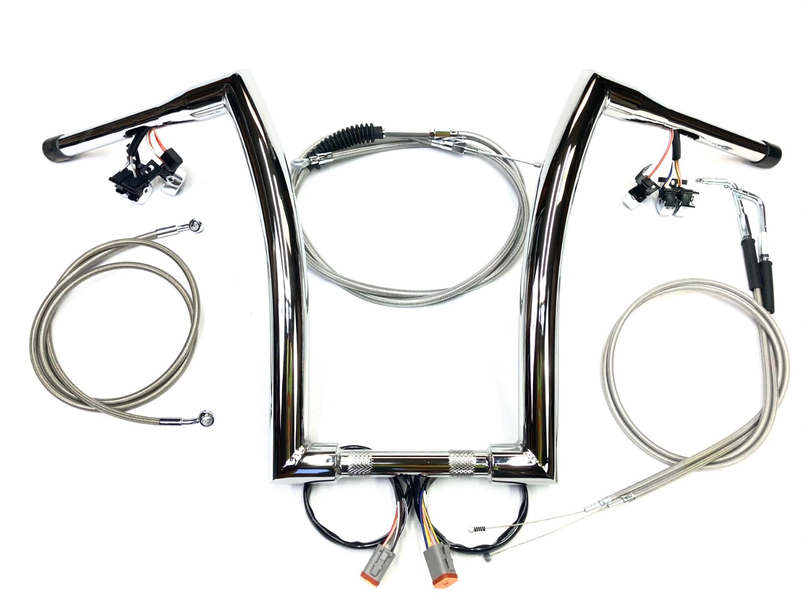 18 X 1.5 " Pre Wired  Chrome Ape Hanger Handlebar Kit 07 - 10 Harley Heritage