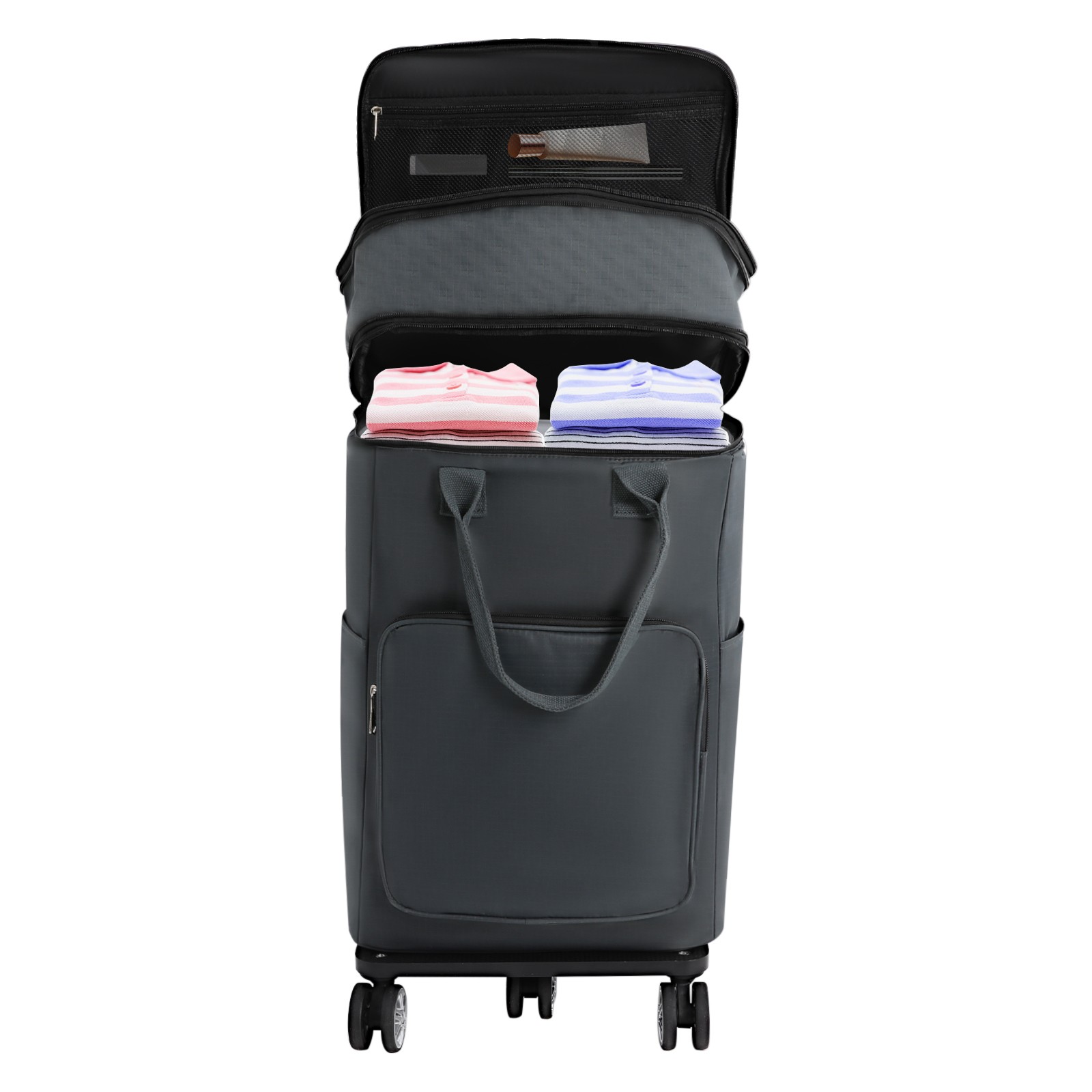 Foldable Trolley Shopping Cart with Telescopic Handle & Waterproof Bag - Gray