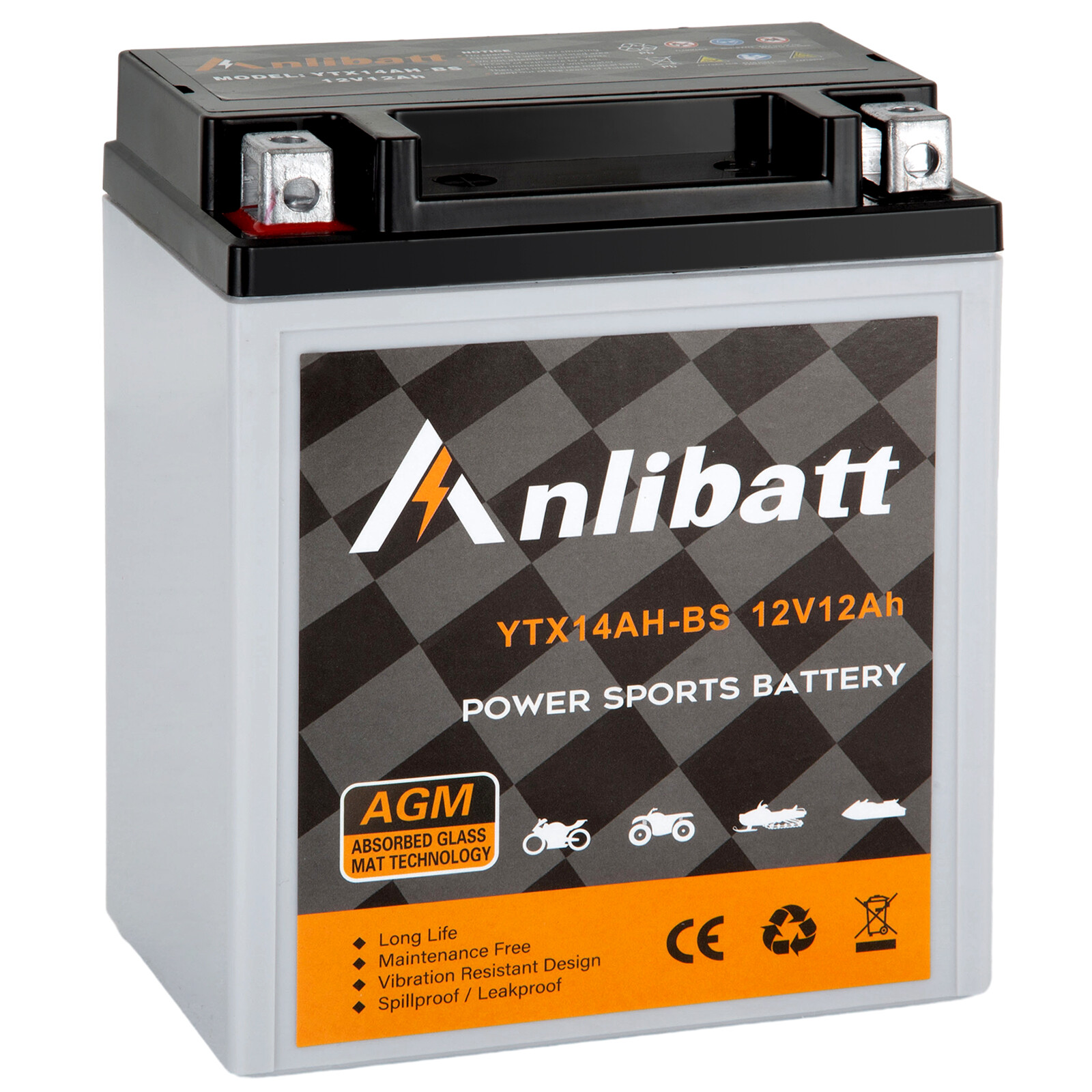 YTX14AH-BS 12V 12Ah Battery, Rechargeable Sealed AGM Battery Maintenance Free