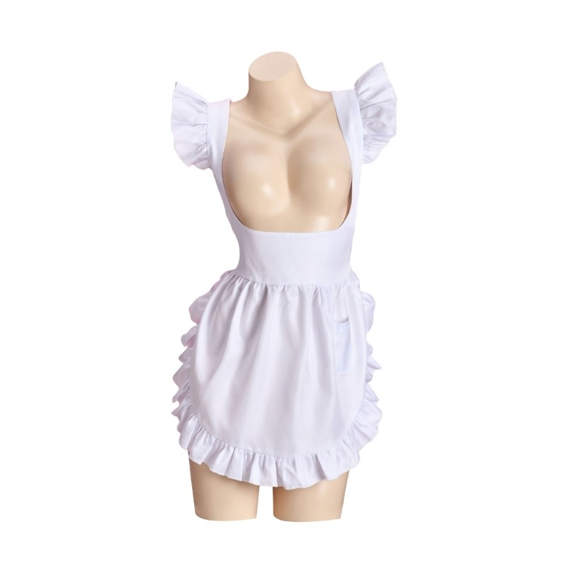Crosses Back Pinafore Dress Ruffle Maid Apron Kitchen Cooking Apron Maid Costume
