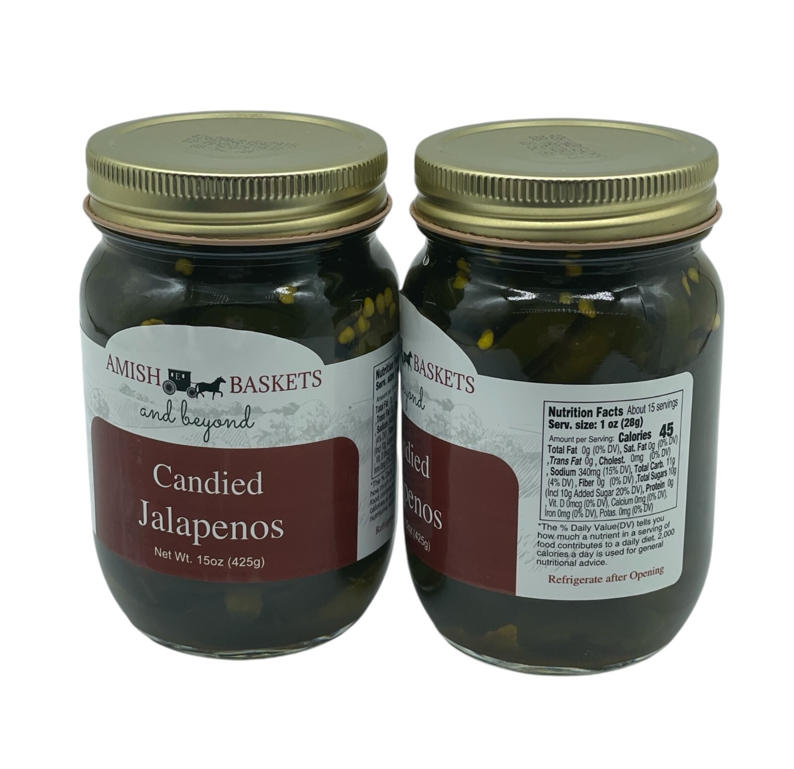 Amish Candied Jalapenos Non GMO Vegan All Natural - 15 oz - 2 Jars