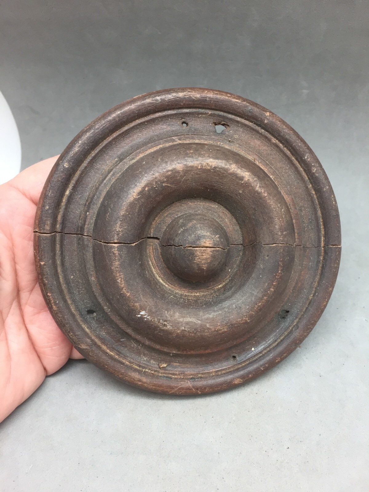 Architectural Salvage Wood Furniture Part Decorative Applied Circle split in 2