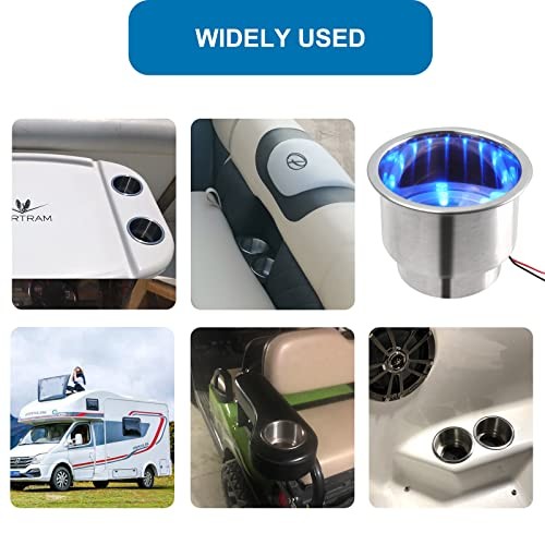 4PCS Boat Cup Holder, Stainless Steel Boat Cup Holder Insert, Blue Led Blue*4