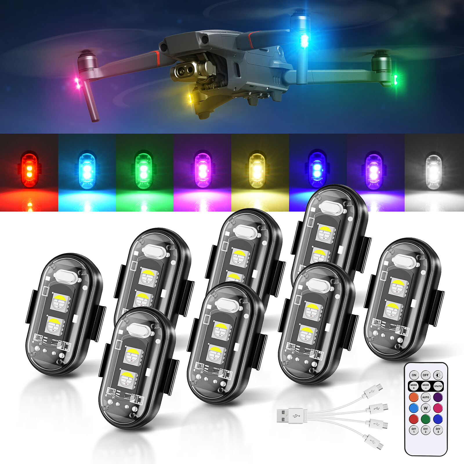 8PCS Wireless LED Strobe Lights,8 Colors Anti-Collision Led Warning Lights