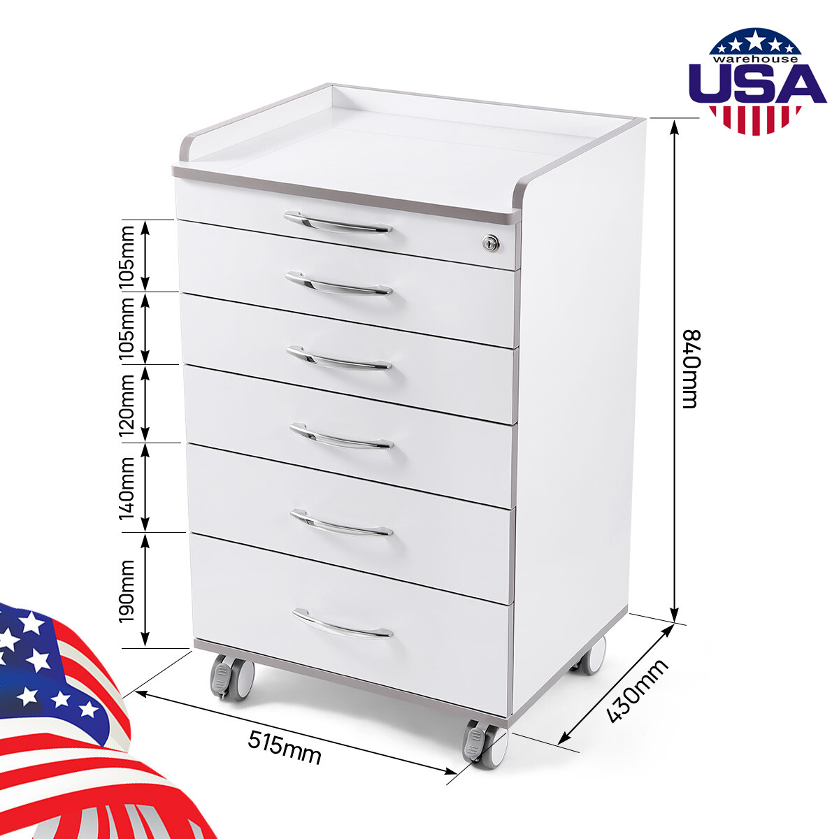 AZDENT Dental Mobile Cabinet Cart with Drawers /Tool Cart Trolley with Sockets