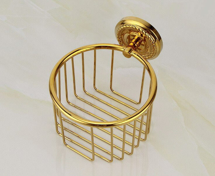 Bathroom Accessories Gold Color Brass Toilet Paper Roll Basket Holder 2ba609