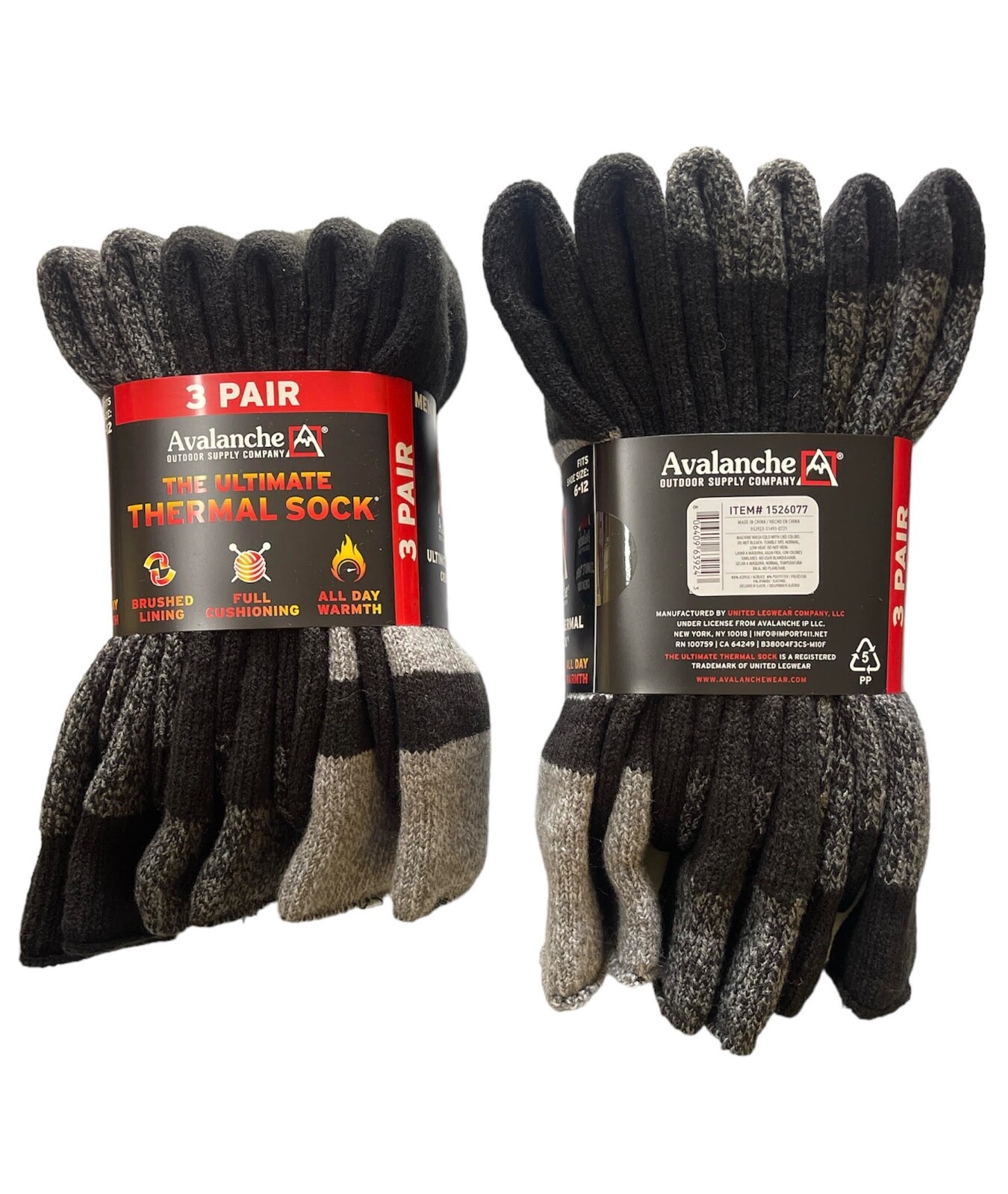 Lot of 6 PAIRS AVALANCHE MEN ULTIMATE THERMAL CREW SOCKS 6-12 SHOE SIZE