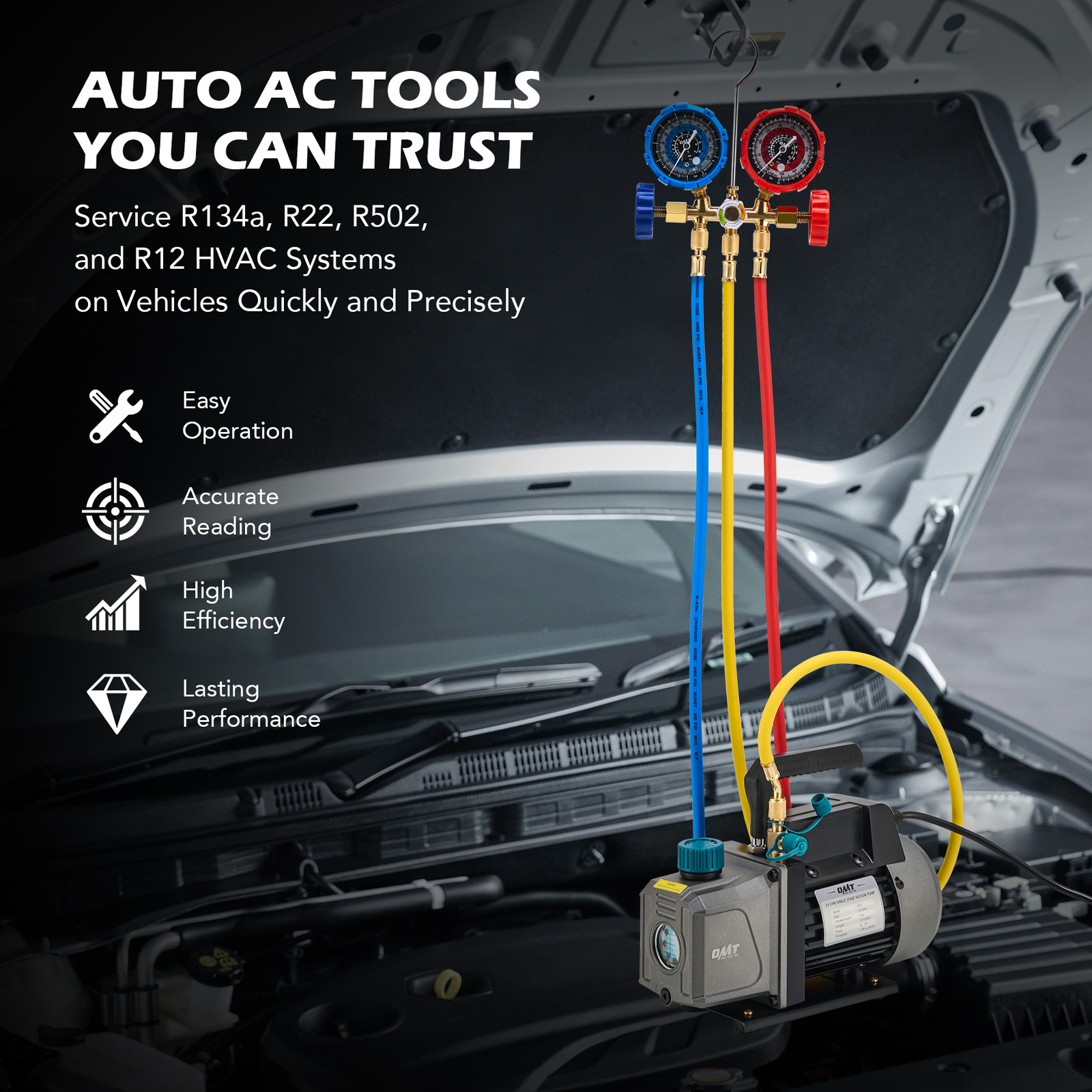 OMT Combo 3.5CFM 1/4 HP Air Vacuum Pump HVAC Refrigeration AC Manifold Gauge Set
