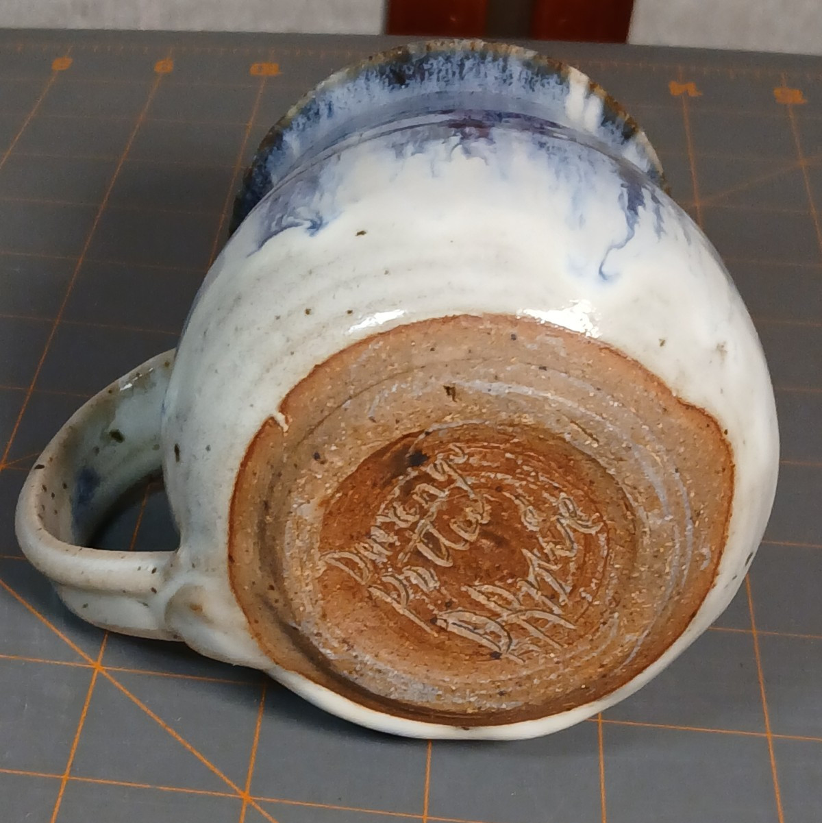 Durango Art Pottery Cup Signed Blue Variegated Drip Glaze