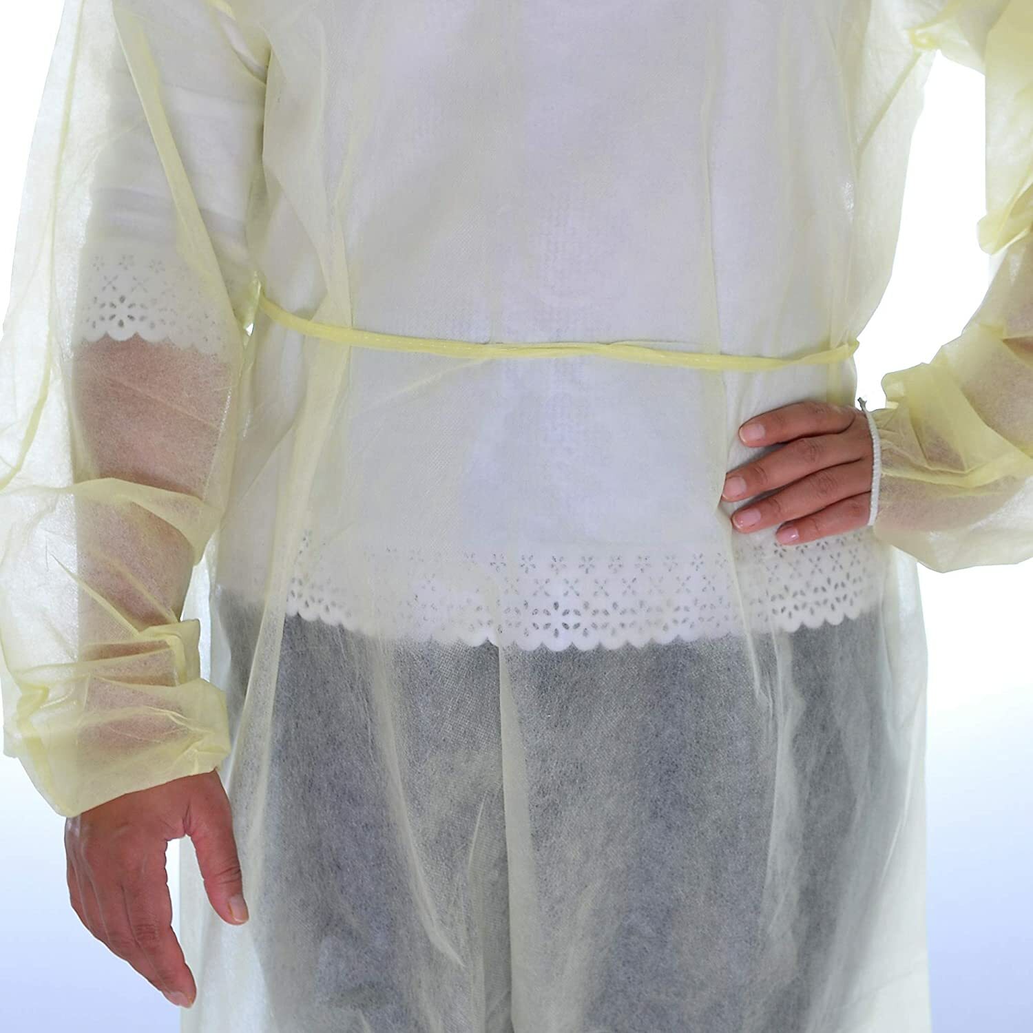 Disposable Isolation Gown, Universal Size - Pack of 10 Gowns Color Yellow