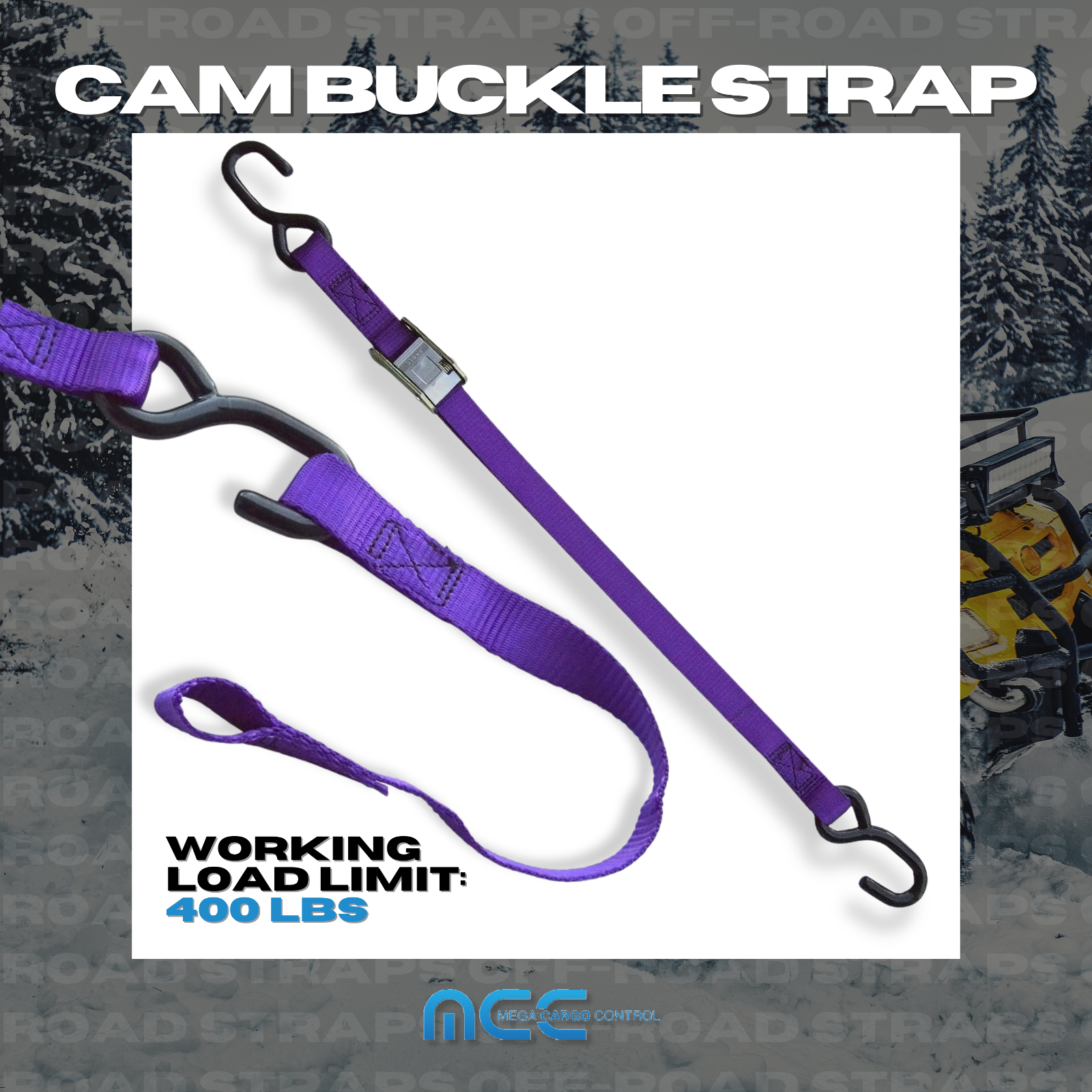 1 x 3 ft Cam Buckle Tie Down Strap with S Hook for Trailers