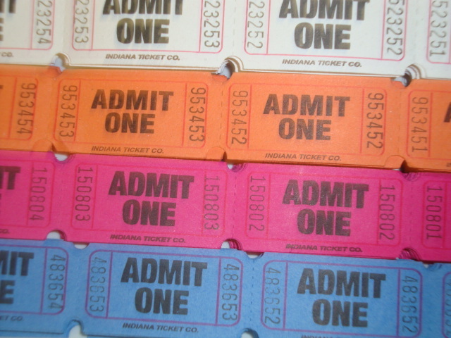 Single Admit One Event Party Carnival Flat Raffle Tickets Assorted Colors