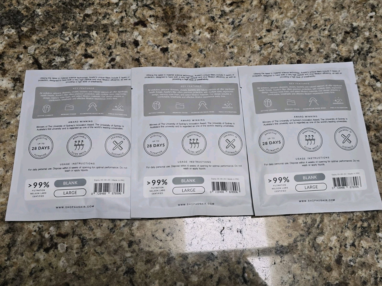 AusAir Mask Filter LOT OF 3 Sz Adult LARGE Sealed EXPIRED