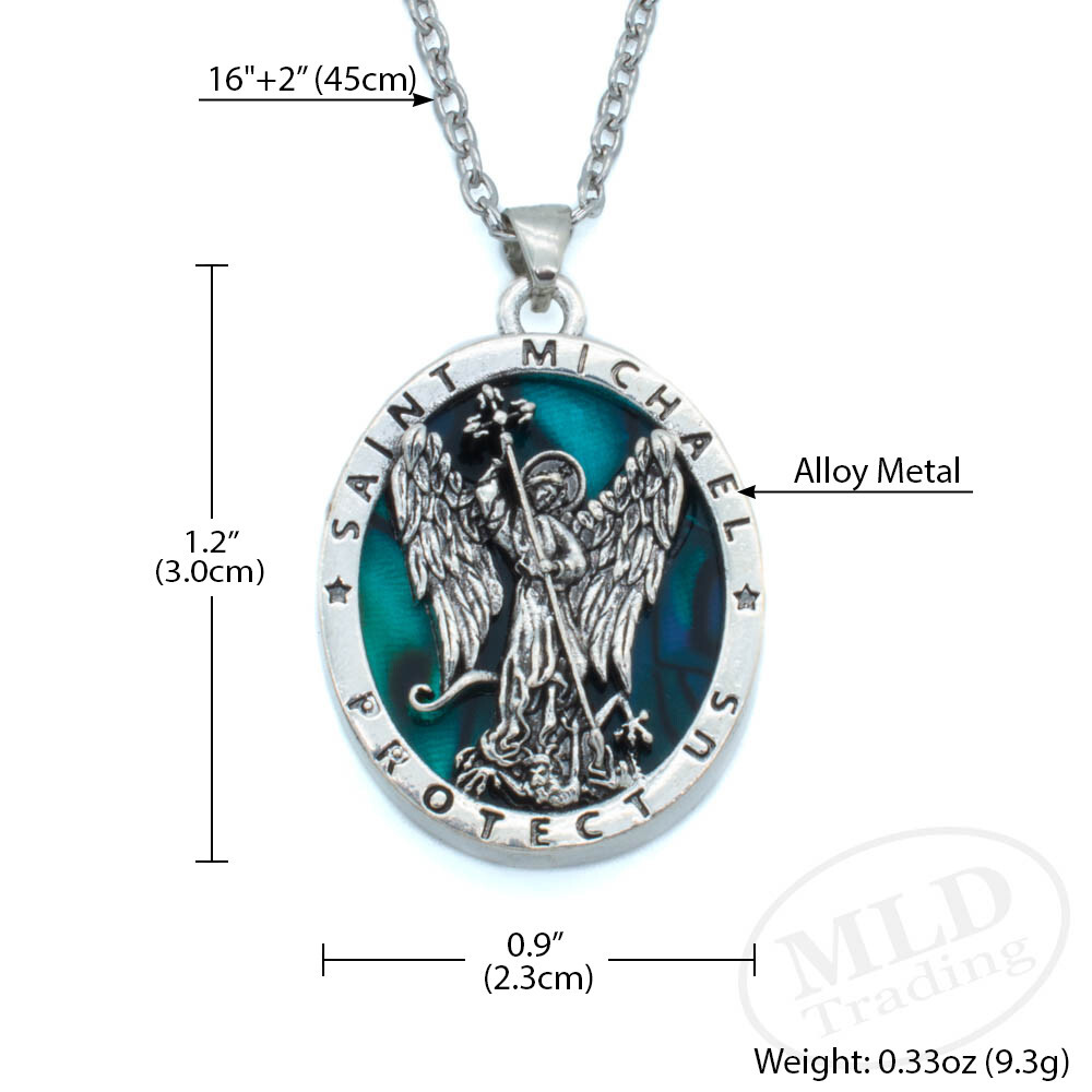 Saint St Michael Pendant Necklace, Religious Protector Medal, Alloy, 18" Chain