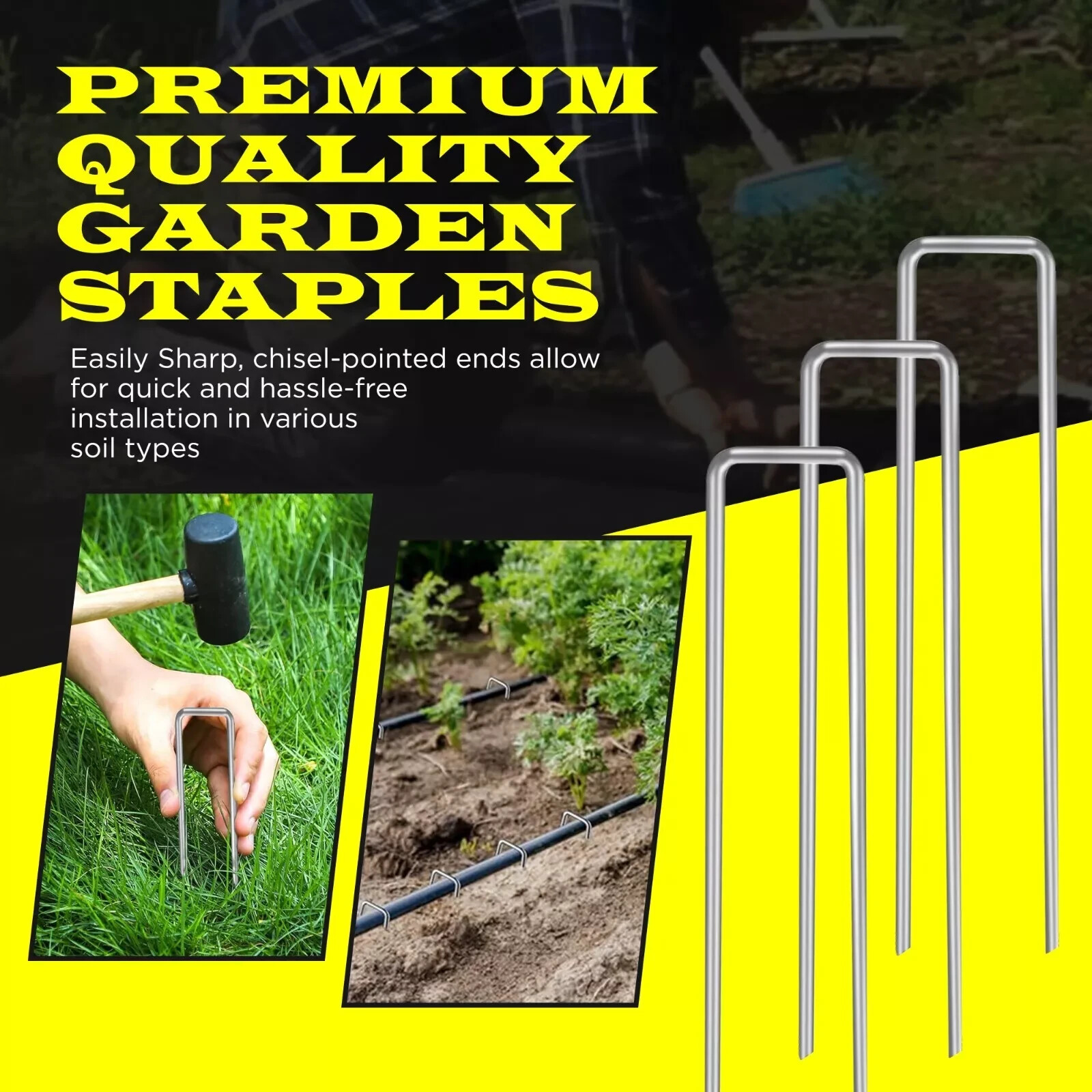 600 Pack 6'' Gauge Heavy Duty U Shaped Garden Securing Pegs Sod Staples Stakes