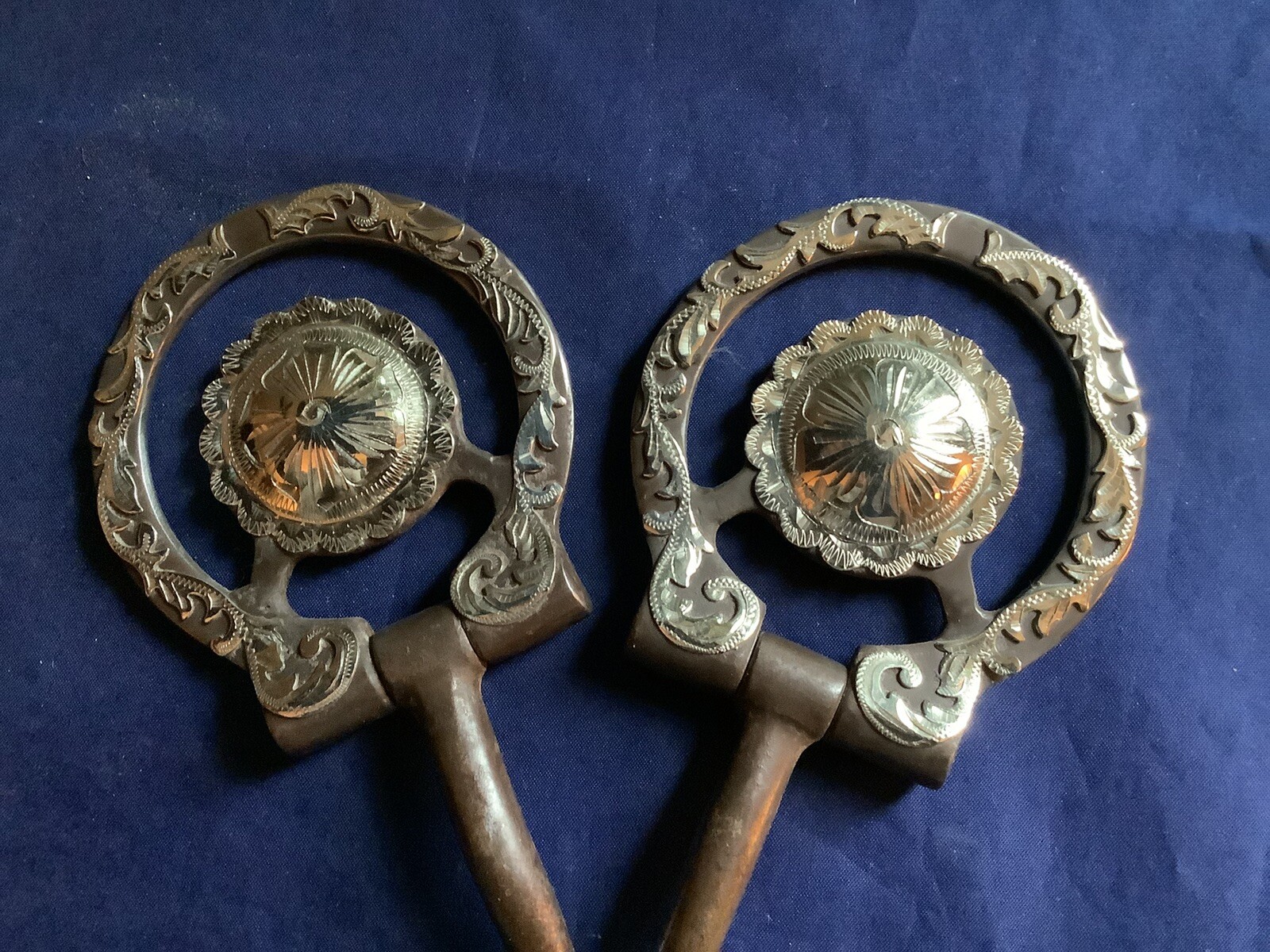 GORGEOUS Vintage Silver Overlay & Inlay BLUED Steel Horse Show Snaffle BIT