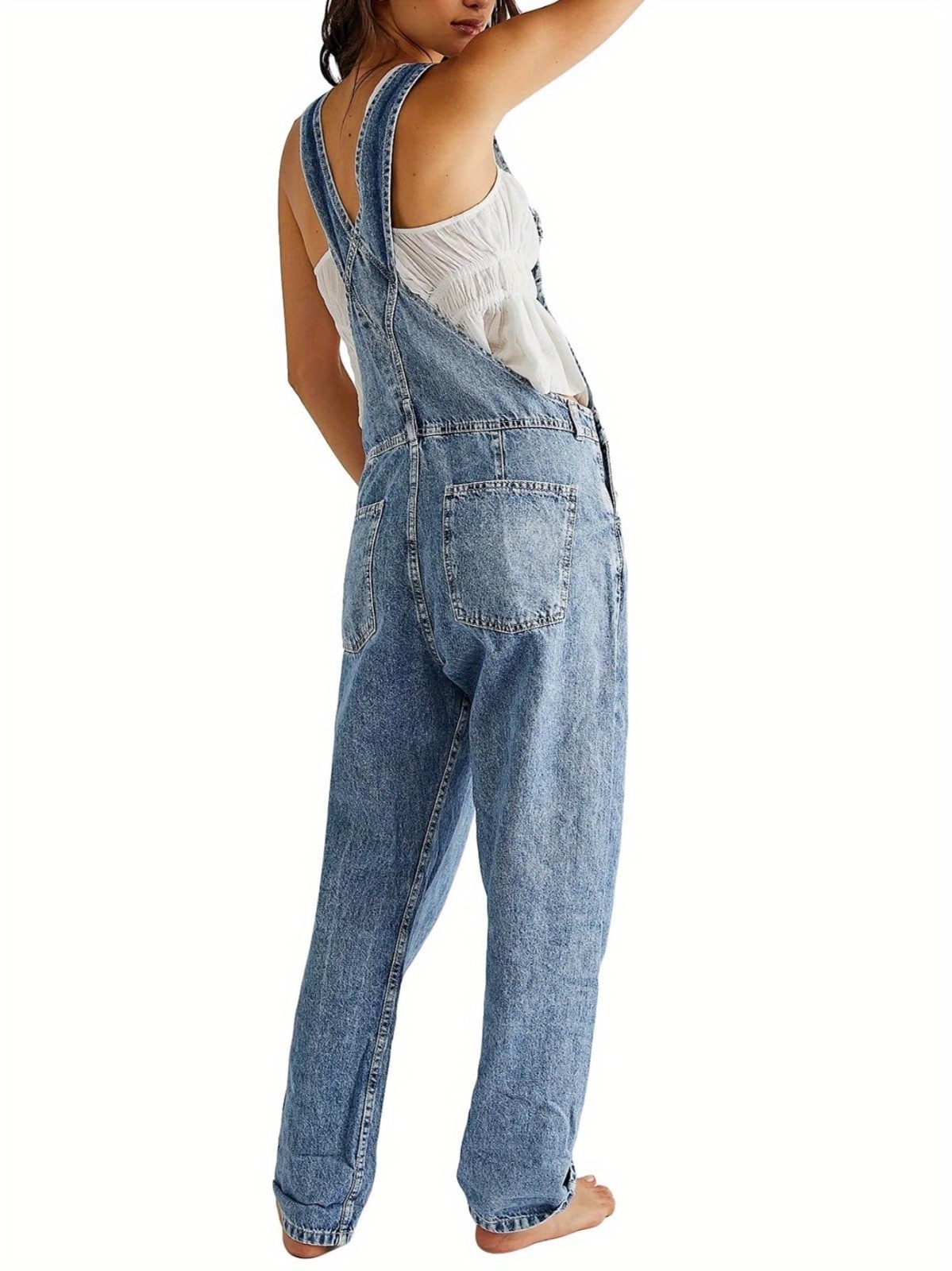 women's loose denim overalls (elastic straight leg wide leg, fashionable style)