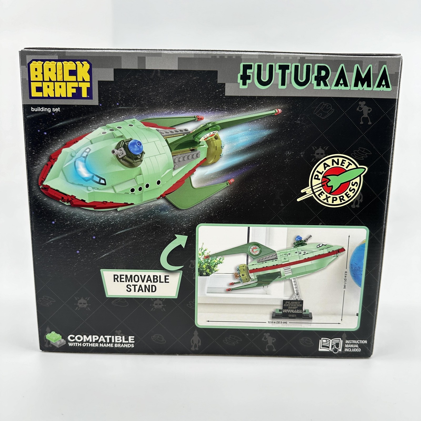Brick Craft Futurama Planet Express Ship Green Building Set 382pcs Display Stand