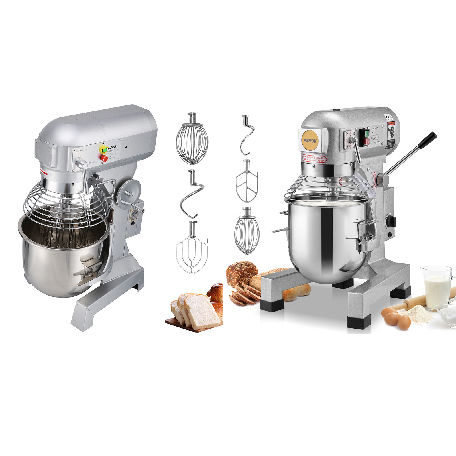 VEVOR 10/15/20/30 QT Commercial Food Mixer 3-Speed Stand Electric Dough Mixer