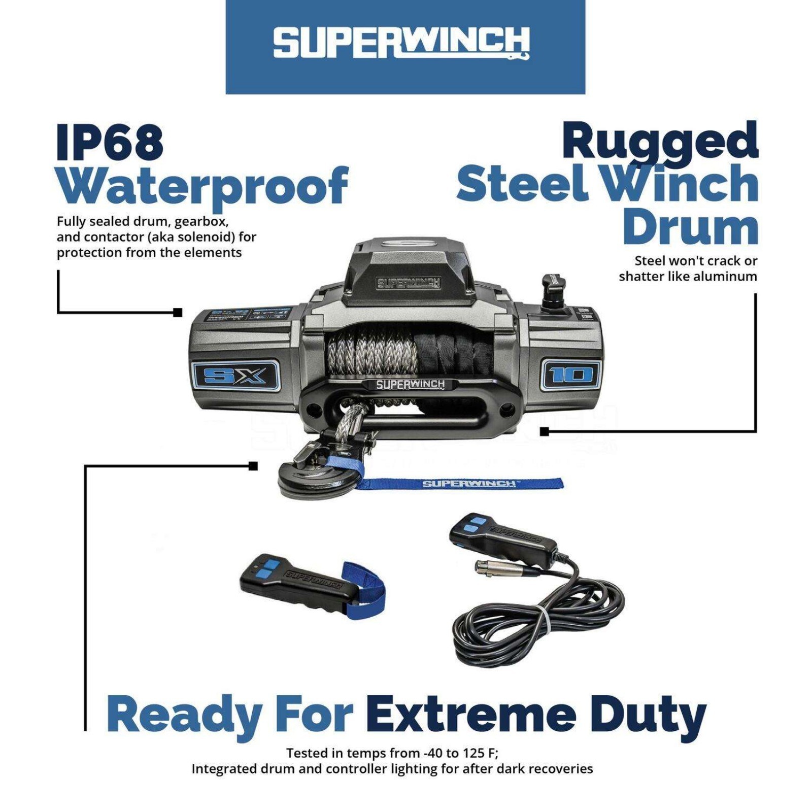 Superwinch 10000 LBS 12V DC 3/8in x 80ft Synthetic Rope SX 10000 Winch 1710201