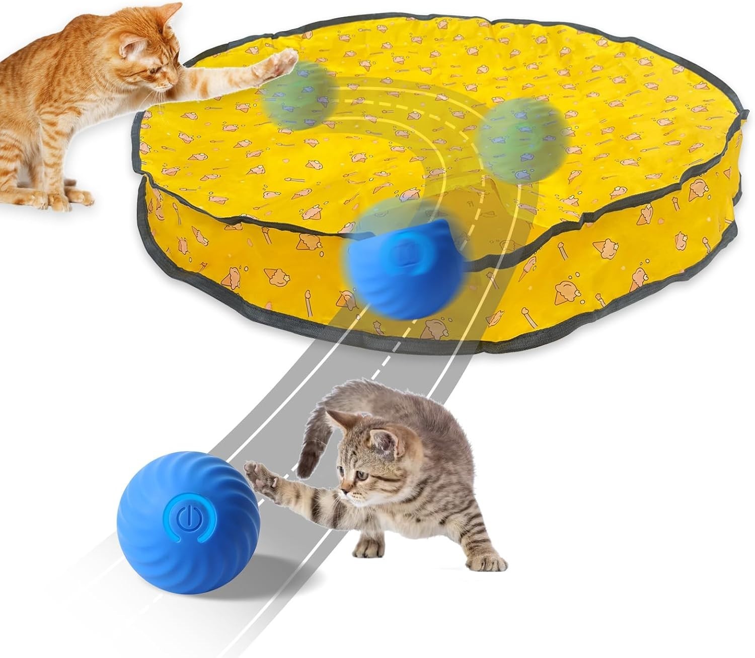 Interactive Cat Toy for Cats Kitten, Automatic Moving Ball in 28 Inch Play Mat