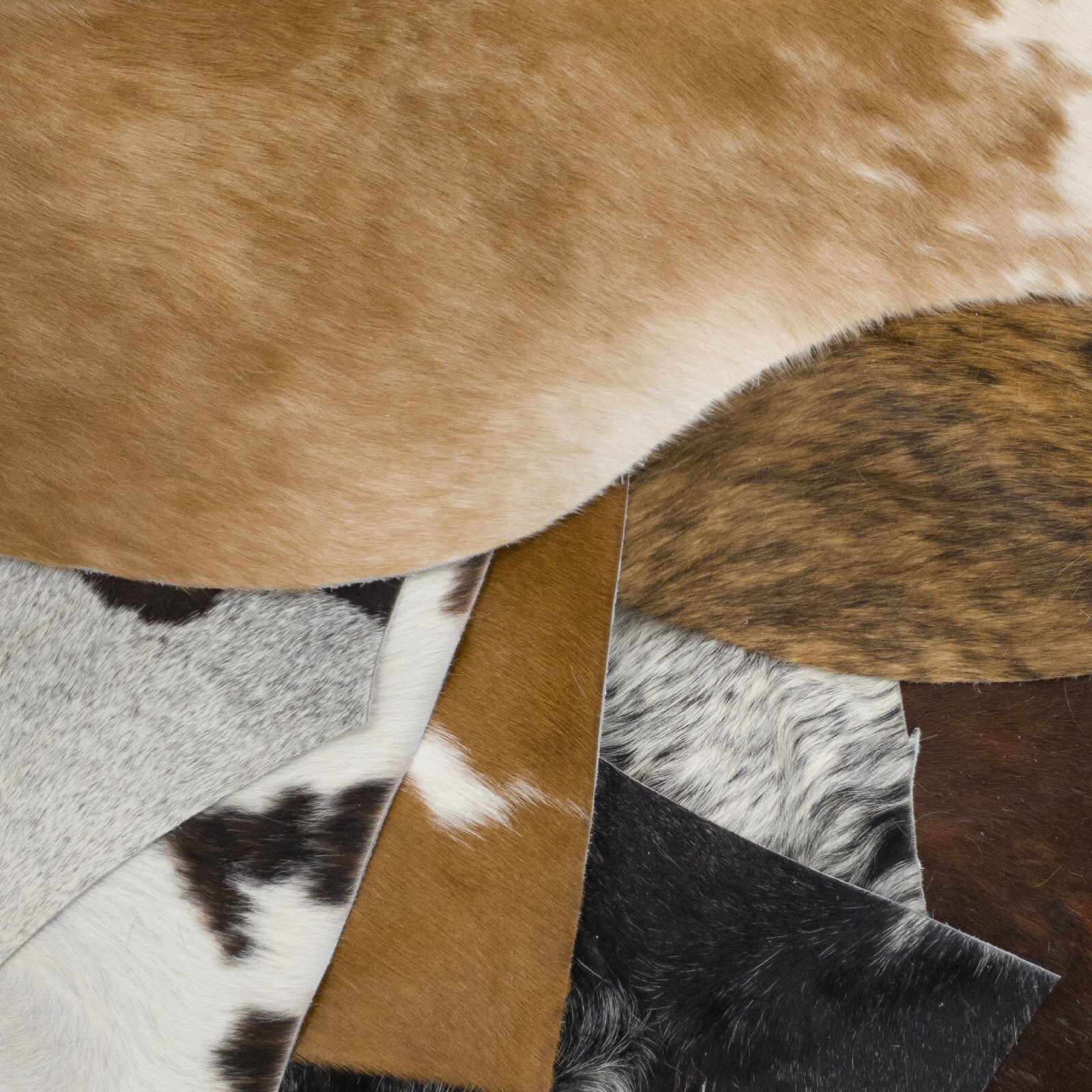 Cowhide Scrap Hair-on Cowhide Remnants Crafts 1 pound Brown/Black/Off-White