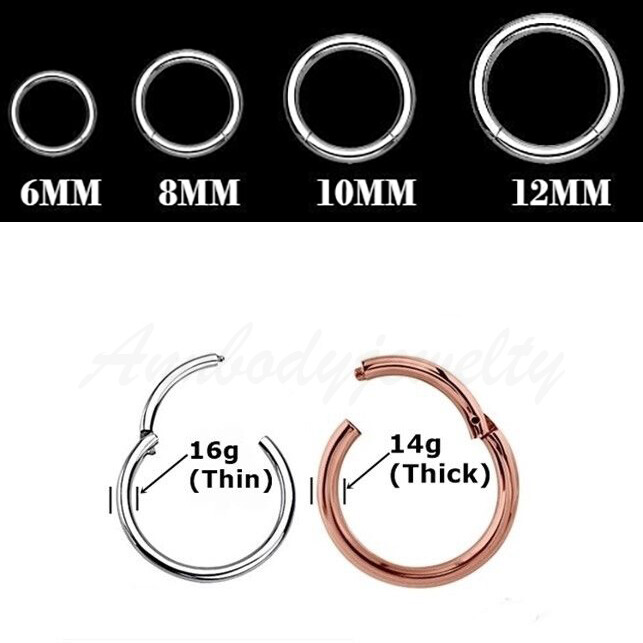 18G 16G 14G G23 Titanium HINGED Segment Nose Ring Septum Clicker Daith Hoop