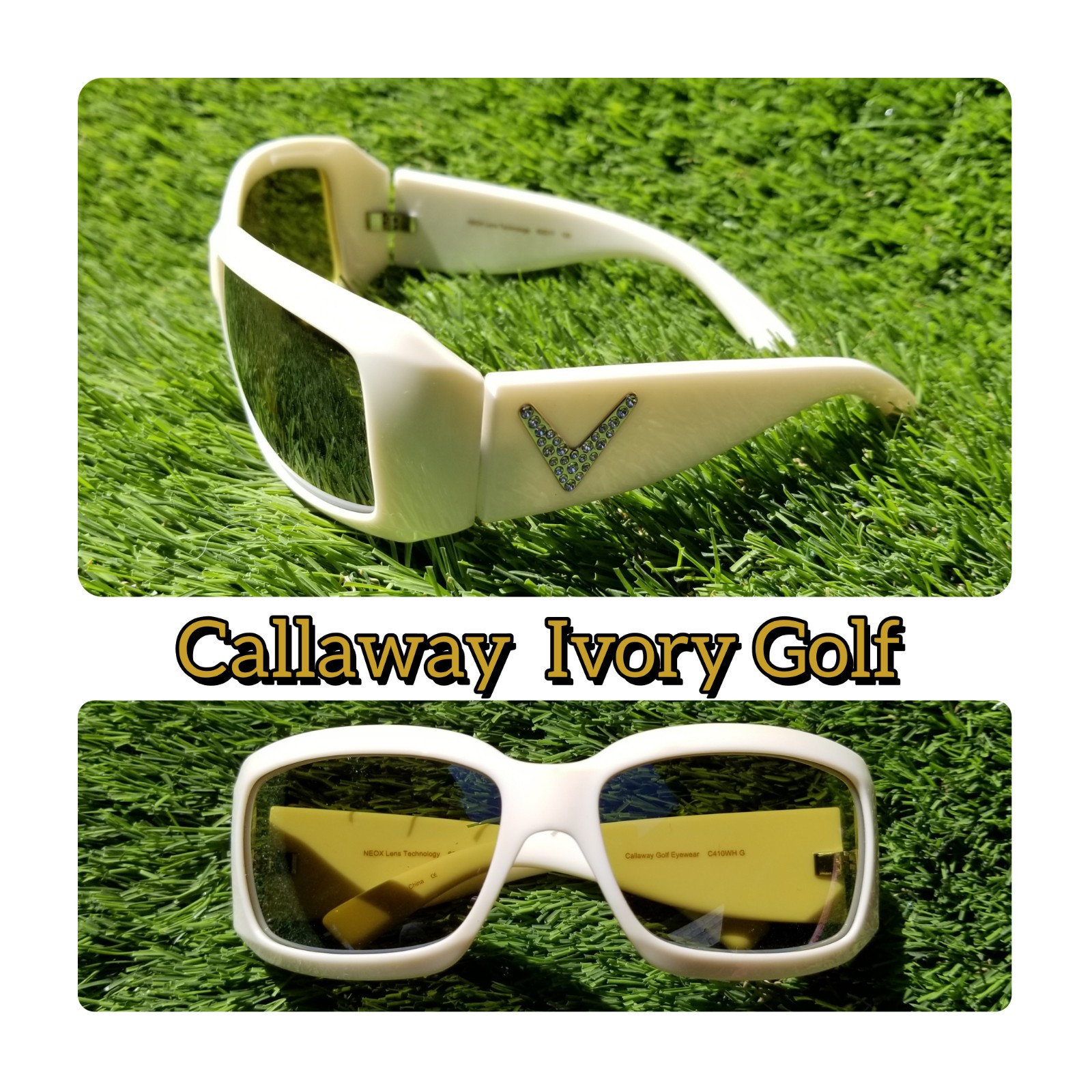 Callaway Ivory Golf Sunglasses Green NEOX Lenses Rhinestones C410WH G RARE