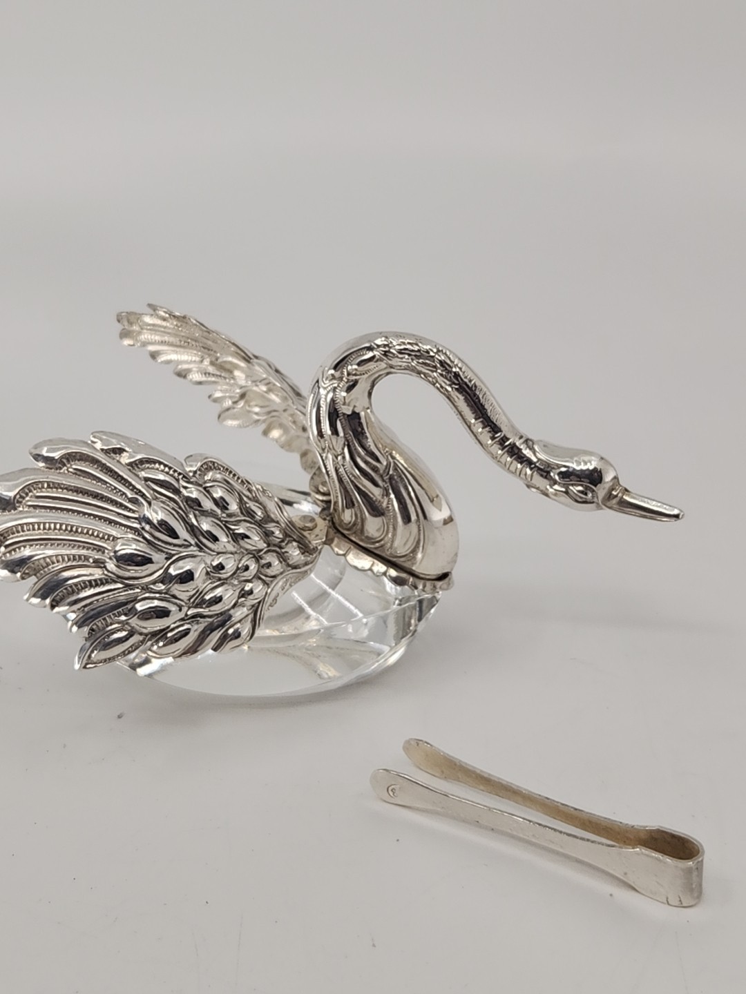 Vintage ALBO 835 Silver Crystal Swan Salt Pepper Cellars Albert Bodemer STAMPED