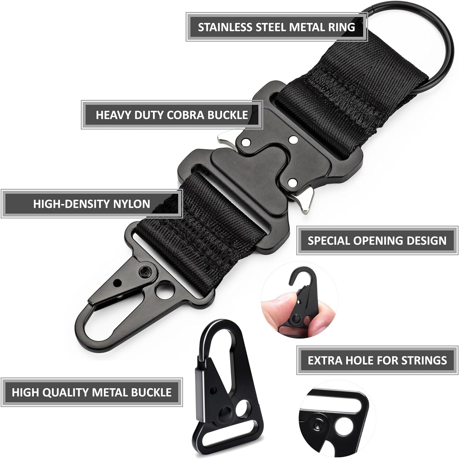Tactical Keychain with Heavy Duty Quick Release Metal Buckle EDC Gear Clip Ring