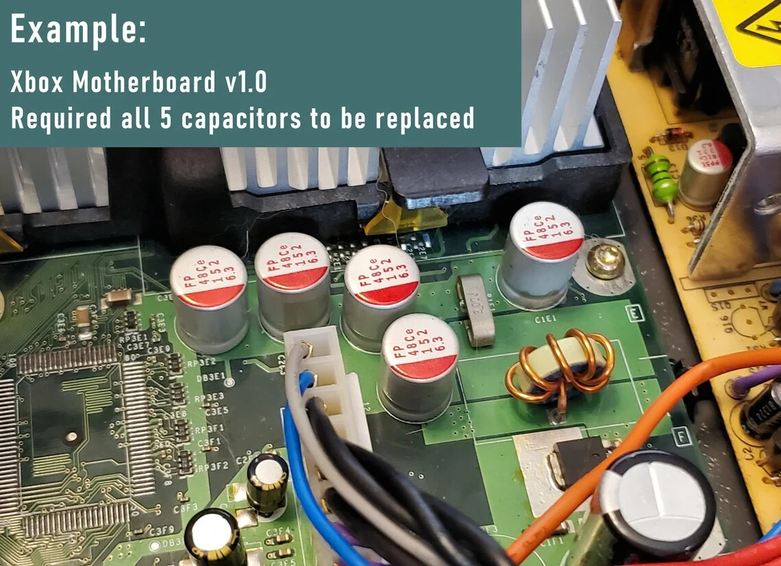 ALL Original XBOX V1.0 V1.2 V 1.3 - V1.5 V1.6 Motherboard Capacitor Upgrade kit