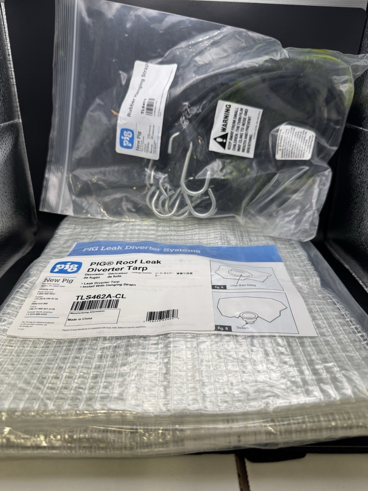 PIG Roof Leak Diverter Tarp TLS462A-CL Leak Diverter System with Hanging Straps