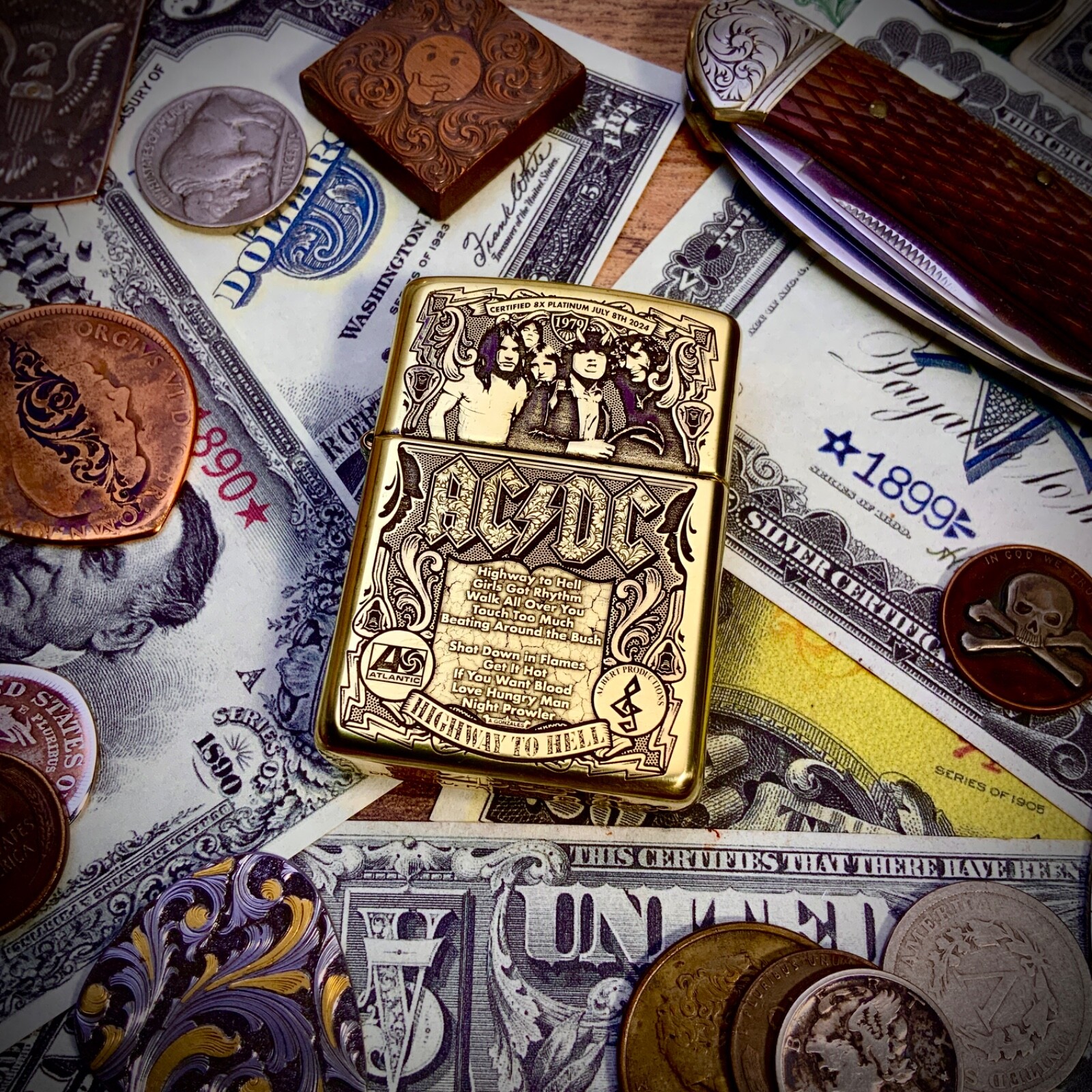 Zippo AC DC Themed Brass Armor Cigarette Lighter - Limited Edition of 50