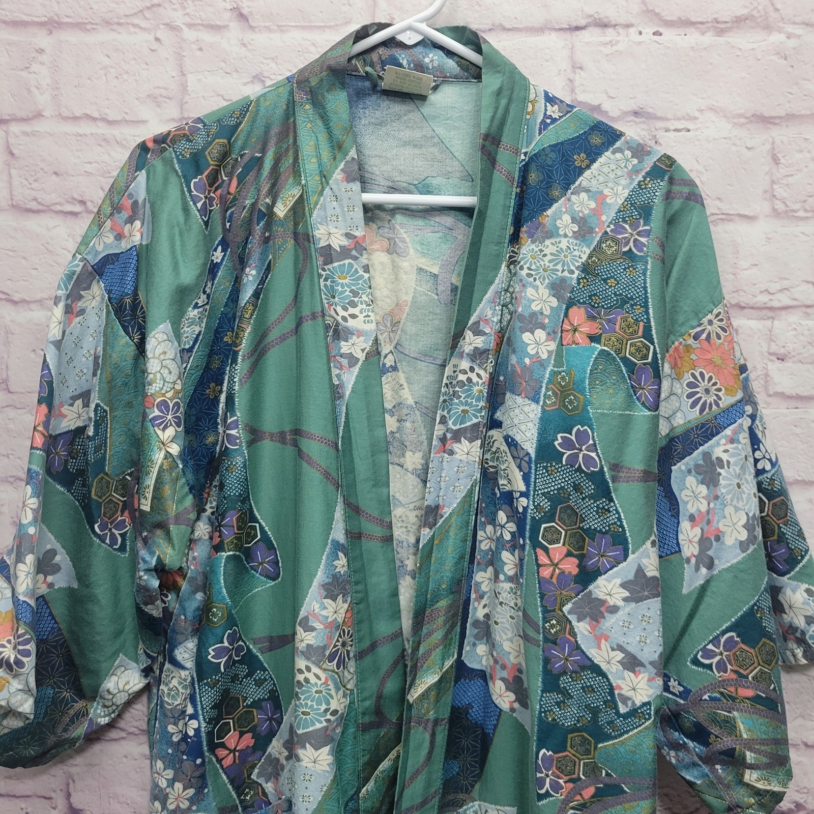 VTG Japanese Kimono Yakuta Robe Womens Sz 42 Traditional Blue Patchwork Floral