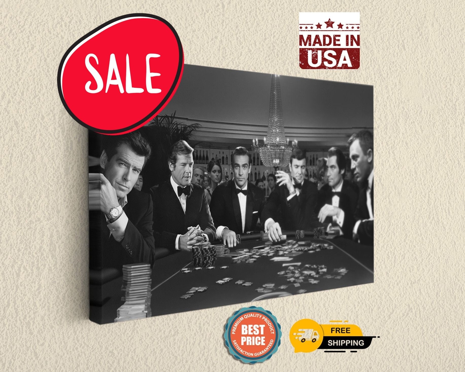 James Bond at the Poker Table Enjoying Gambling - Canvas Print
