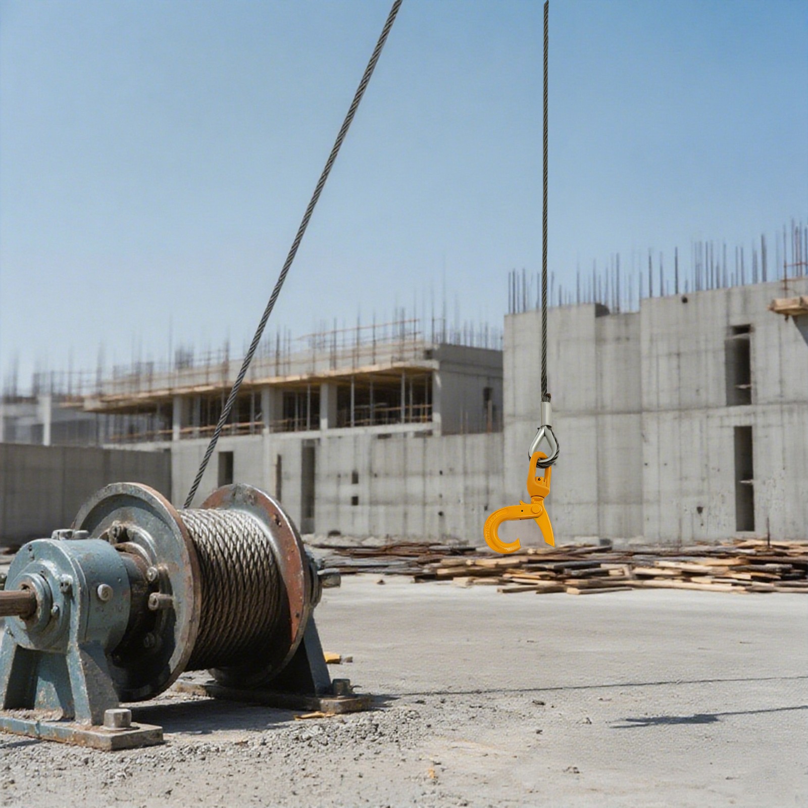 9/16in*100FT Steel Winch Cable Wire Rope w/ Swivel Self-locking Hook 4409.25 lbs