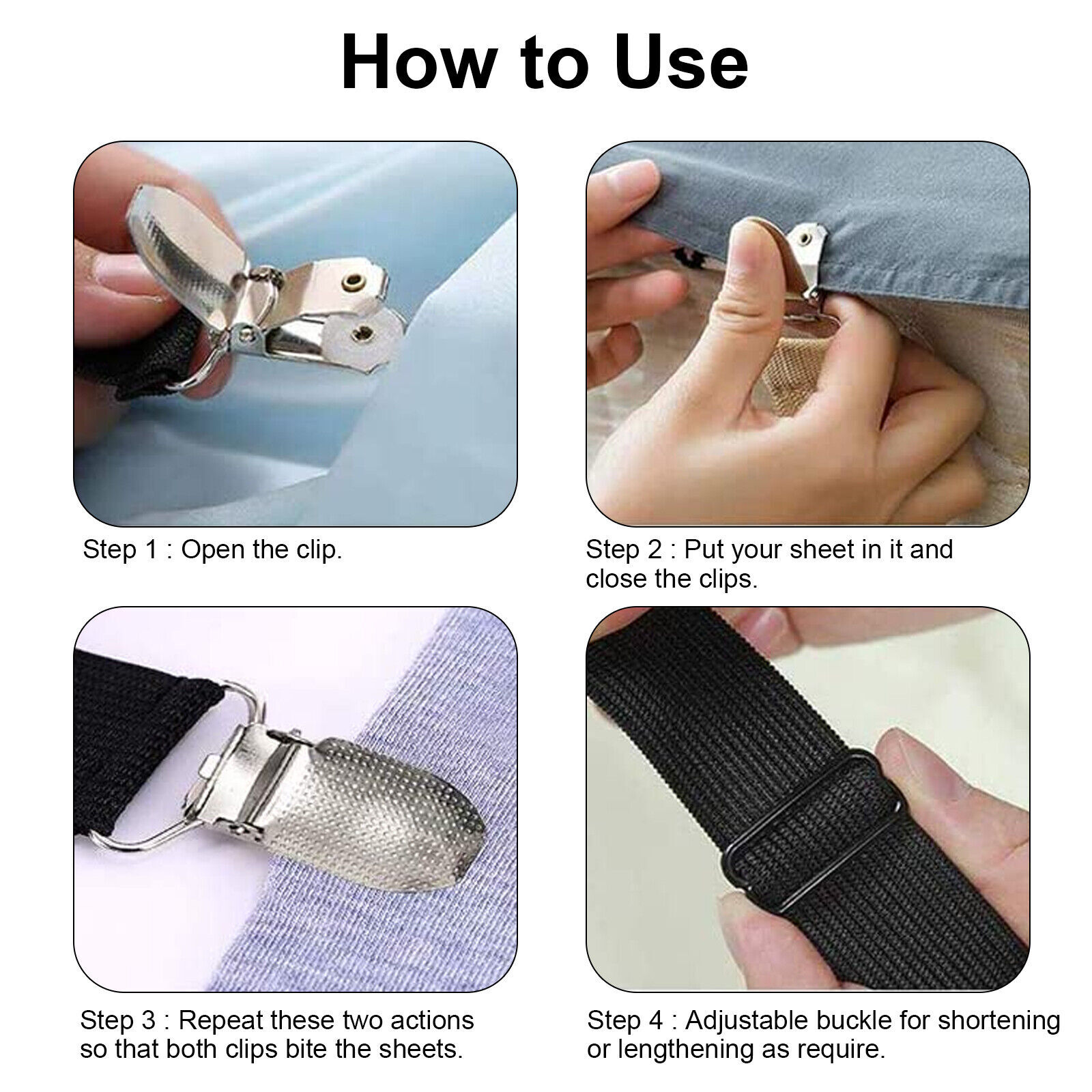 2x Bed Sheet Fastener Adjustable Elastic Suspenders Straps Covers Clips Gripper