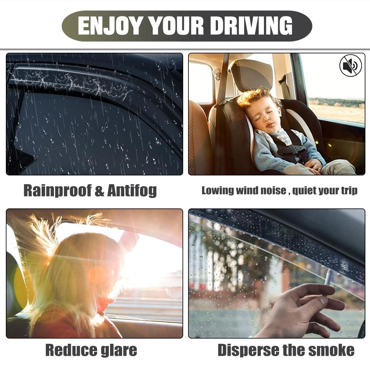 In-Channel Window Visors Sun Rain Guards For GMC Sierra 1500 Crew Cab 2019-2025