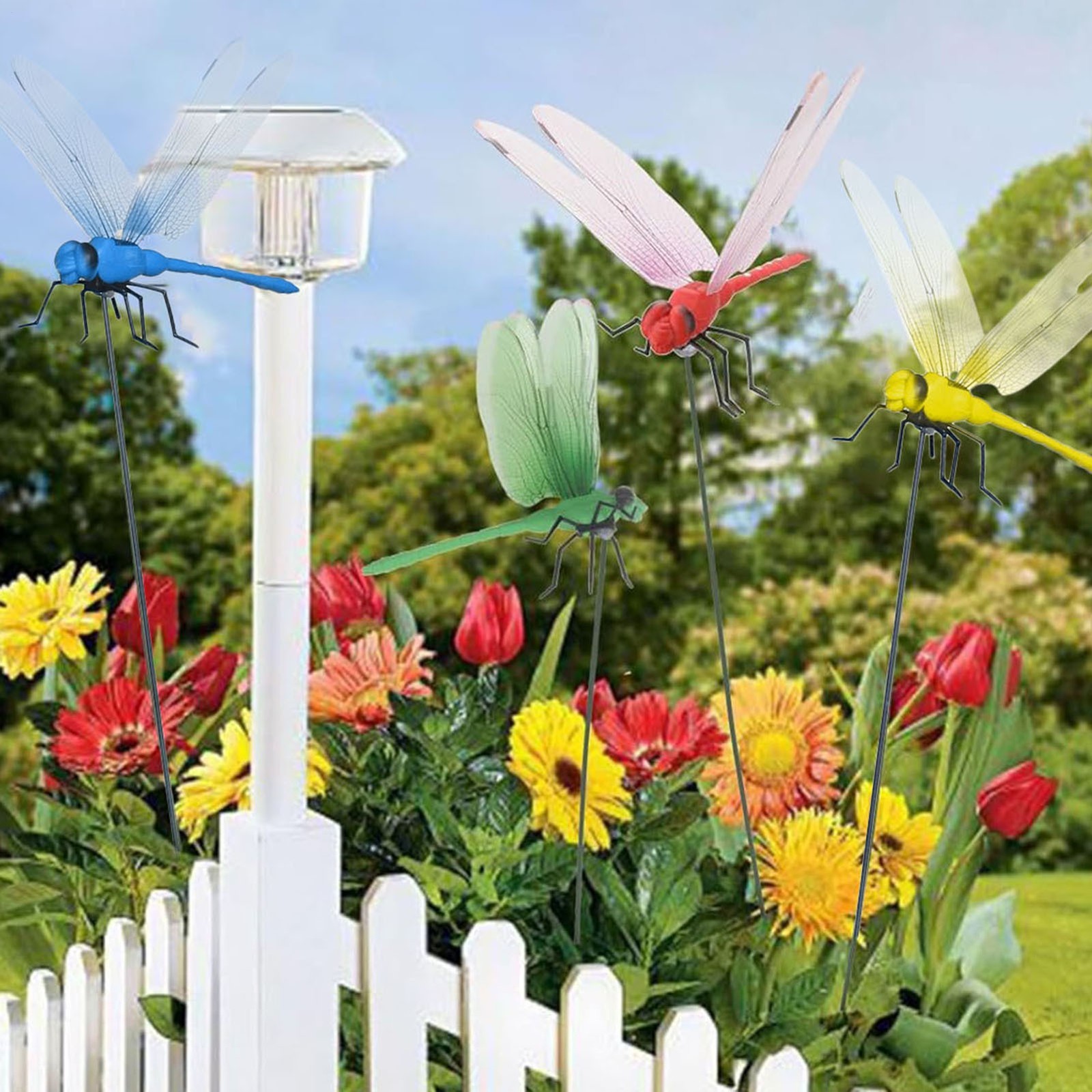 4* Fake Dragonfly Clips Clip on Dragonfly for Outdoors 3D Dragonfly Garden Decor