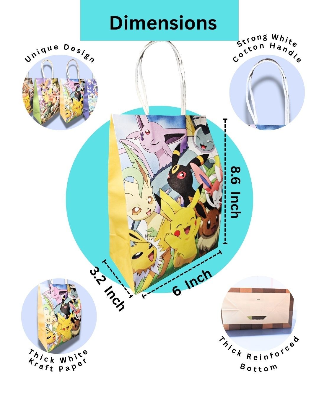 20 Pcs Pokemon Party Gift Bags, Birthday Party Bags, Goodie Bags