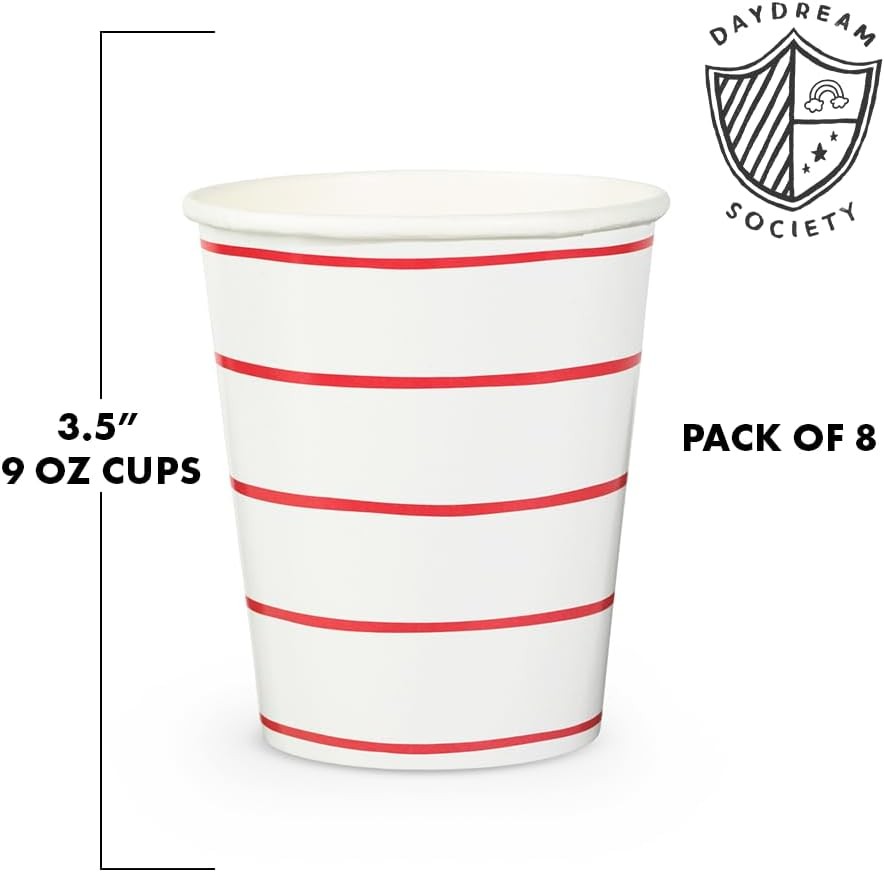 Disposable Paper Cups - Cerise Pink Striped 9-oz Cups for All Occasions