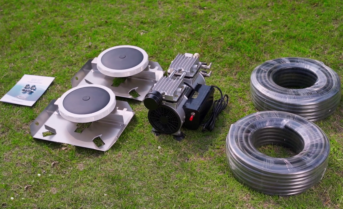 Pond Aerator Lake Pond Aeration 3/4 HP Pump w/ Timer 200' Weighted Tube Diffuser