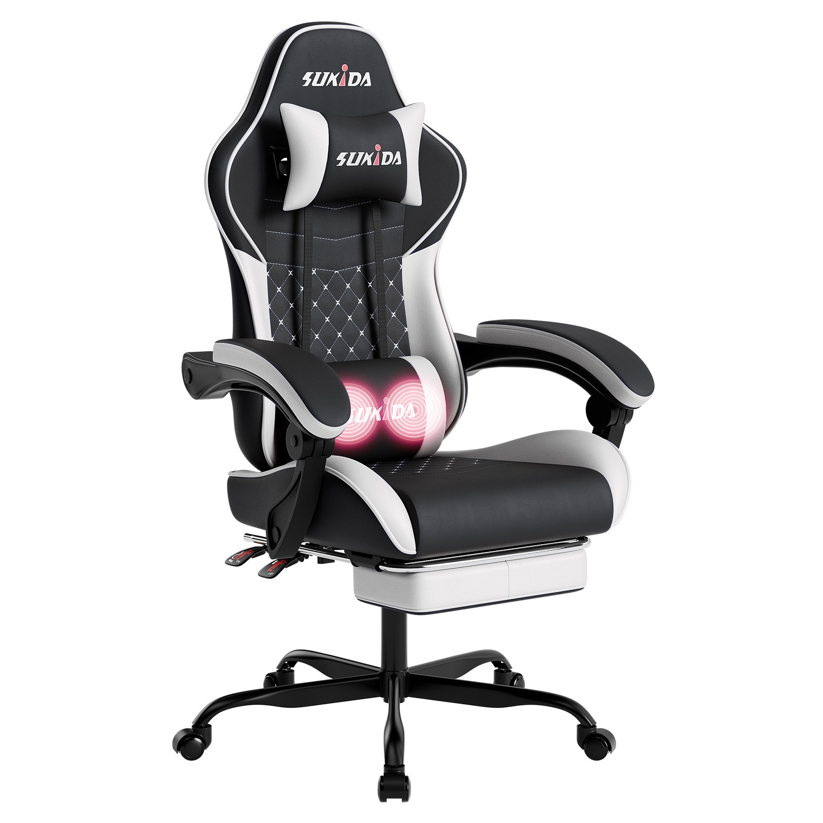Gaming Chair PVC Leather Featuring High-Back Massage Function and Footrest