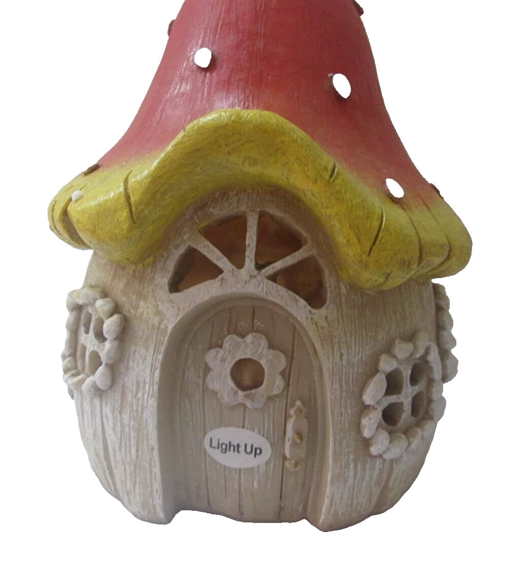 Mushroom Fairy House LED Light-Up Garden Decoration Outdoor Statue 8 Inch
