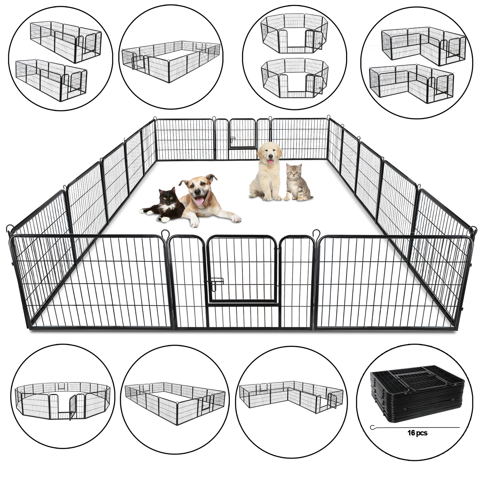 16 Panels Dog Pen Pet Playpen Kennel Fence Puppy Exercise Barrier Outdoor Indoor