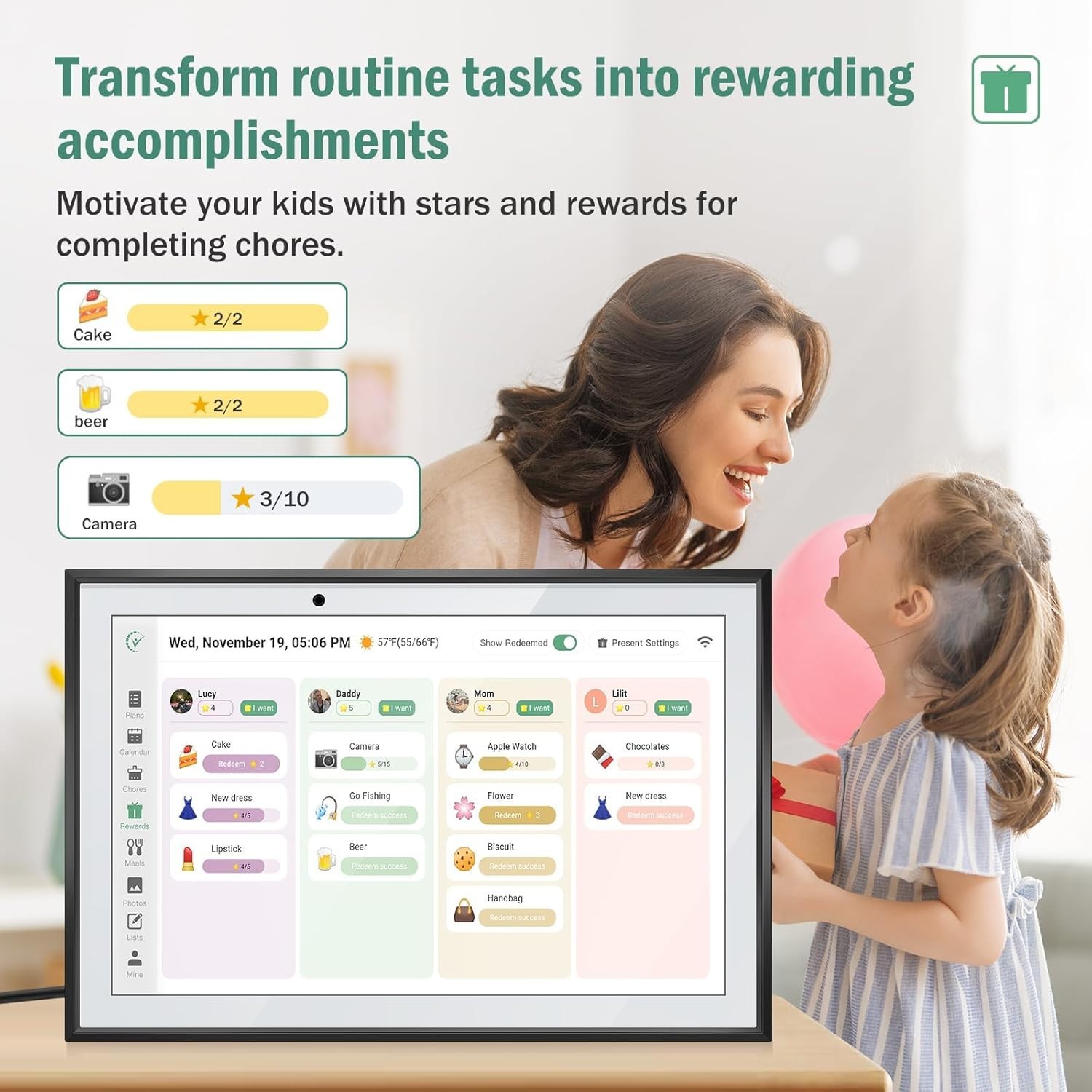 RROSKY WiFi Digital Calendar Smart Family Planner,Chore Charts, Achievement Rewa
